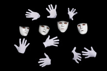 Team Of Young Break Dancers In Masks On Black Backround