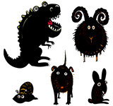 Fototapeta Dinusie - Bélier, chien, escargot, dinosaure et lapin