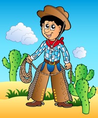 Poster - Cartoon cowboy in desert