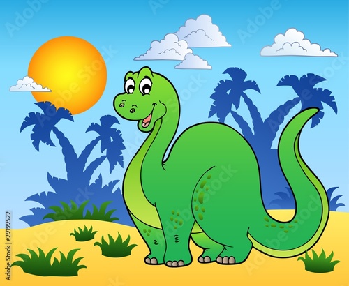 Naklejka samoprzylepna Dinozaur w prehistorycznym krajobrazie