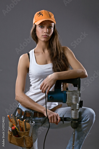 Naklejka - mata magnetyczna na lodówkę sexy young woman construction worker