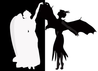 Wall Mural - black devil and white angel