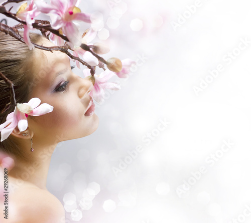 Obraz w ramie Beautiful Girl with flower