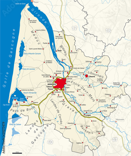 Board z aluminiowym obramowaniem Mapa departamentu Gironde [33]