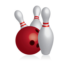 3D ten pins / skittles with bowling ball - vector illustration