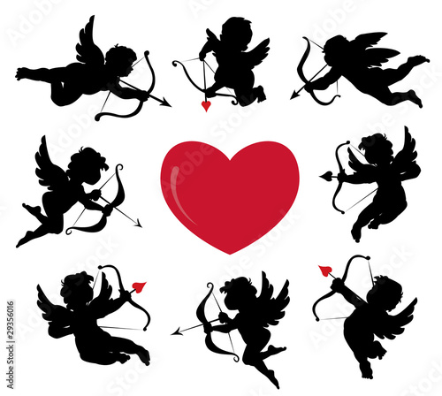 Fotomural set of cute cupid silhouettes