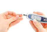 Fototapeta Nowy Jork - Diabetes person doing glucose level blood test