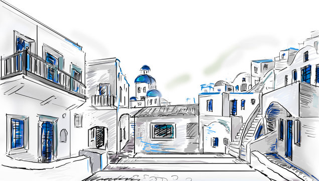 drawing to the greek town