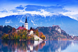 Fototapeta Koty - Bled with lake, island,  Slovenia, Europe