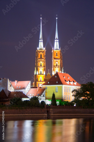 Obraz w ramie wroclaw cathedral at night