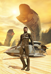 Wall Mural - futuristic soldier desert dune