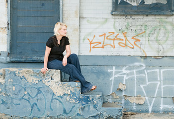 Girl Gazing on Steps