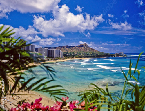 Naklejka na szybę waikiki beach and diamond head in hawaii