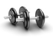 two dumbbells on a white background