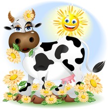 Mucca Primavera Cartoon-Springtime Cartoon Cow-Vector