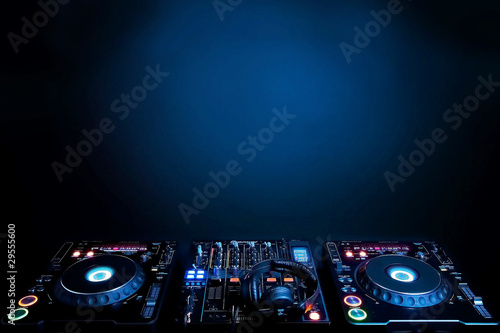 DJ turntables and electronic mixer Poster Mural XXL