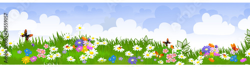 Fototapeta na wymiar Wiosenna piękna rysunkowa polanka