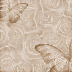 Sticker - Grunge Beautiful Roses Background with butterfly ( 1 of set)