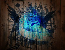 Grunge Background With Sneakers. Digital Graffiti