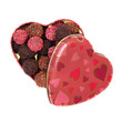 Chocolate candies in heart shaped box
