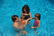 © Iuliia Sokolovska - Happy family with two kids having fun in swimming pool