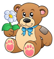 Canvas Print - Cute teddy bear with flower