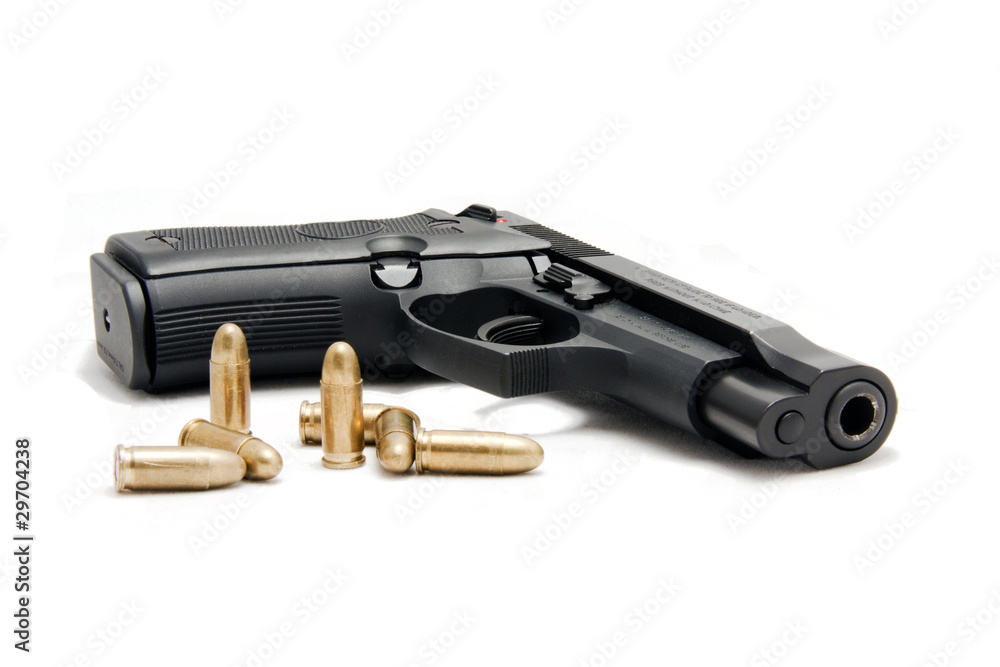firearm with ammunition in white background Stock Photo | Adobe Stock