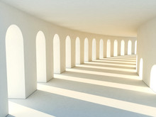 Colonnade In Warm Tones With Deep Shadows. Illustartion