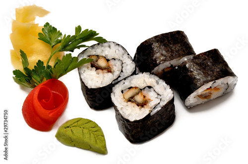 Tapeta ścienna Japońskie sushi z wędzonym węgorzem, tradycyjne japońskie jedzenie.