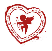 Rubber Stamp With Cupid Silhouette