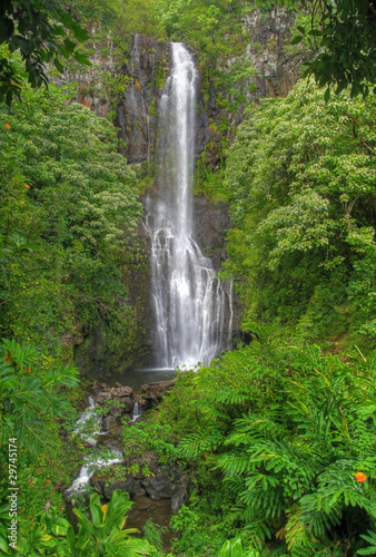 Plakat na papierze fotorealistycznym Tropikalny wodospad na maui, hawaje (hdr)