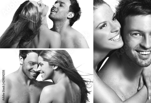 Fototapeta na wymiar three views of a smiling couple in love