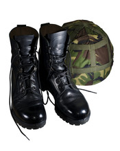 Army Boots And Helmet