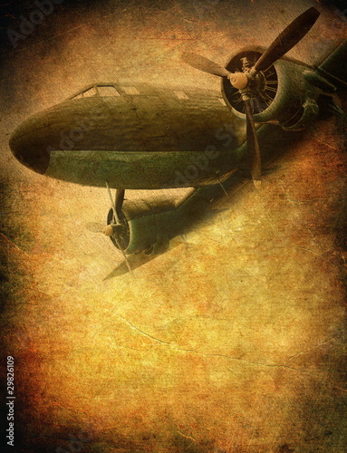 Board z aluminiowym obramowaniem Vintage samolot wojskowy, tło grunge