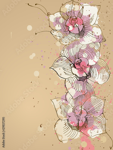 Naklejka na kafelki orchid with ink splashes, vector illustration