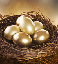 Easter. Golden Eggs In A Nest