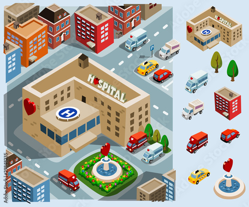 Naklejka dekoracyjna Hospital Area Isometric Vector