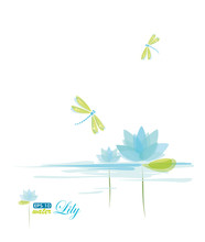 Water Lili And Dragonfly, Nature Background, Eps-10