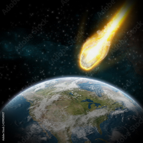 Naklejka samoprzylepna Asteroida i ziemia: uderzenie meteorytu nad USA
