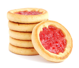 Wall Mural - Stack of cookies with jam on white backgroud