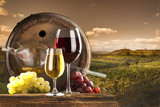 Fototapeta  - red and white wine on vineyard