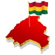 three-dimensional image map of Bolivia with the national flag