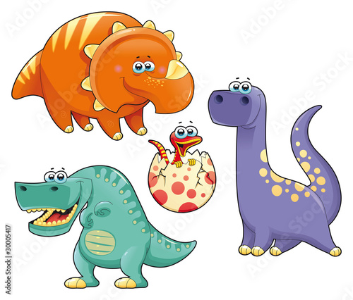 Naklejka ścienna Group of funny dinosaurs. Vector isolated characters.