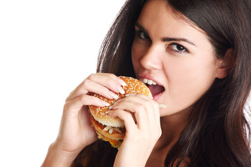 Wall Mural - woman eat burger