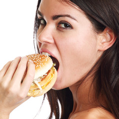 Wall Mural - woman eat burger