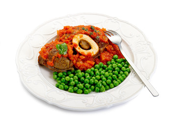 marrow bone with green peas-ossobuco e piselli