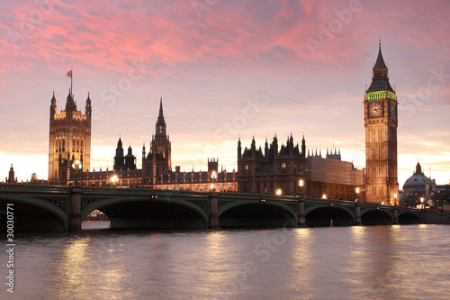 Tapeta ścienna Big ben wieczorem, londyn, wielka brytania