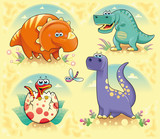 Fototapeta Dinusie - Group of funny dinosaurs. Vector isolated characters