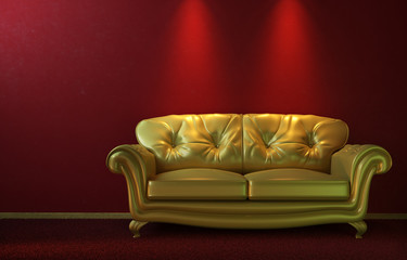 Wall Mural - Glam golden couch on red