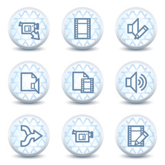 Audio video edit  web icons, glossy circle buttons